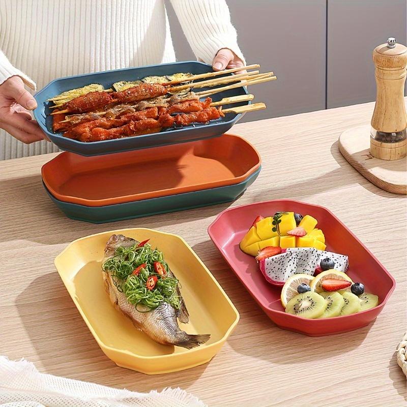 5pcs, Wheat Straw Steamed Fish Plate Household Fruit Plate, Durable Lightweight Plastic Serving Plates, Dishwasher & Microwave Safe, Ideal for Daily Meals & Holiday Occasions, Perfect for Parties, Christmas, Halloween, Thanksgiving