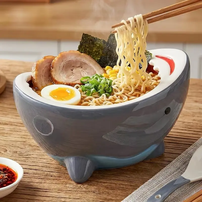 40oz Large Shark Ramen Bowl – Home Decor, Decorative Soup Bowl, Entryway Key Bowl, Cute Ceramic Bowl for Snacks/Soup/Candy, Soup Bowls, Handmade Fruit Bowl for Kitchen Counter, Unique and Fun Shark-Themed Gift