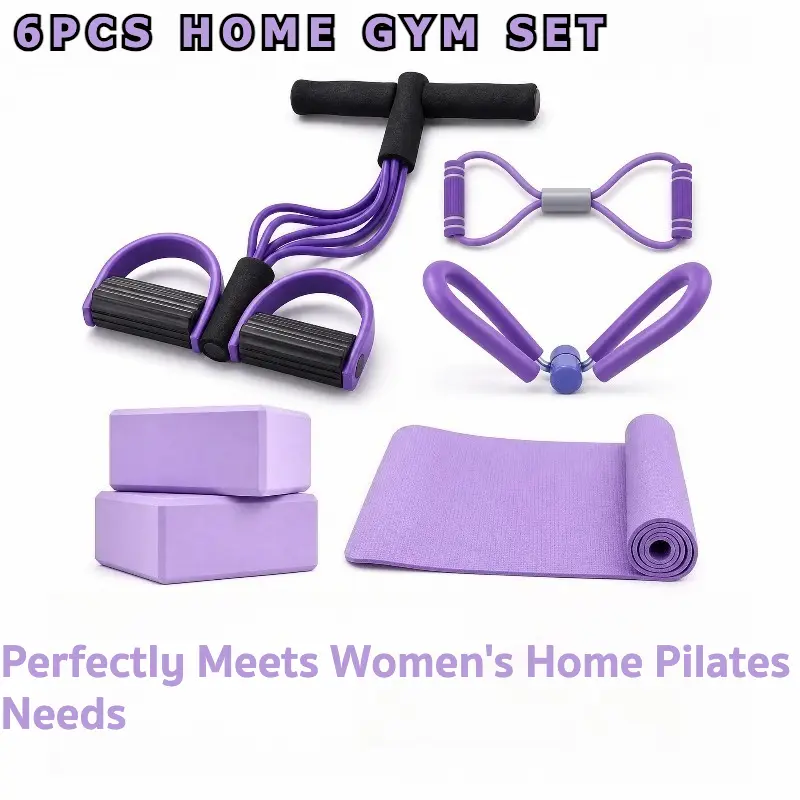 6pcs Pilates Set for Beginners Home Workouts, Essential Equipment Kit with 3mm EVA Yoga Mat And 14-inch Resistance Bands And Yoga Blocks And 6-Tube Elastic Fitness Equipment And Yoga Pedal Pull Rope & Accessories- Perfect for Women's Fitness