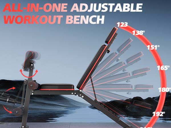 Bearbro Foldable Workout Bench, Adjustable Weight Bench with Leg Extension, Preacher Pad, Extended Headrest, 880LBS Collapsible Bench for Home Gym Full Body Workout Strength Training