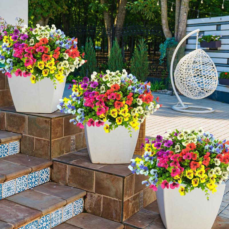 Artificial Pansy Flower, 12pcs/set Fake Silk Pansy, Faux Plastic Plants for Home Outside Garden Planter Front Door Porch Yard Patio Decor, Ornaments