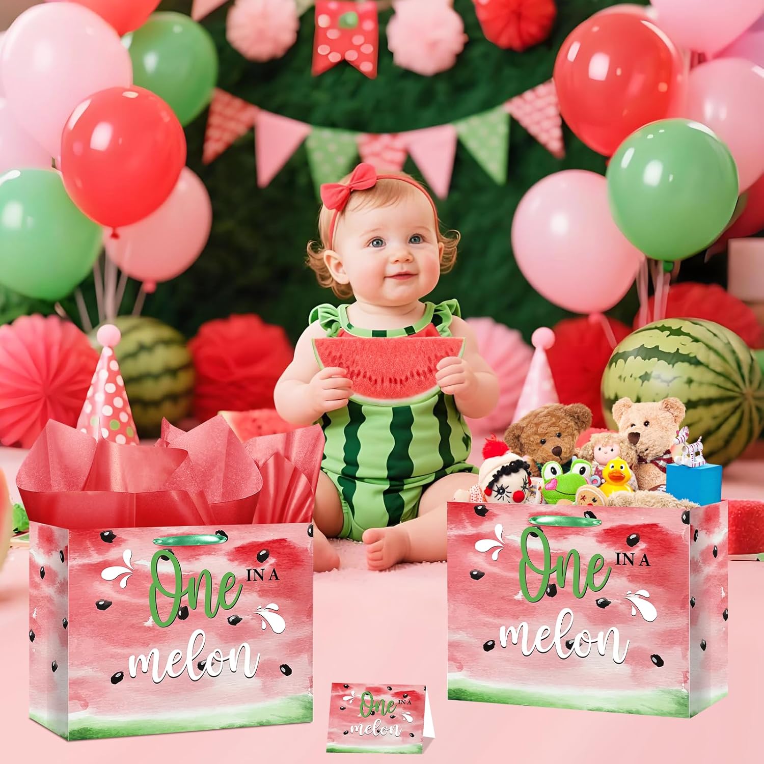 1st Birthday Bag for Girls in A Melon Party Decorations with Wrapping Paper Card Watermelon First Birthday Bag for Summer Shower Decorations Party Supplies (Red) 1st Birthday Bag for Girls in A Melon Party Decorations with Wrapping Paper Card Watermelon First Birthday Bag for Summer Shower Decorations Party Supplies (Red)
