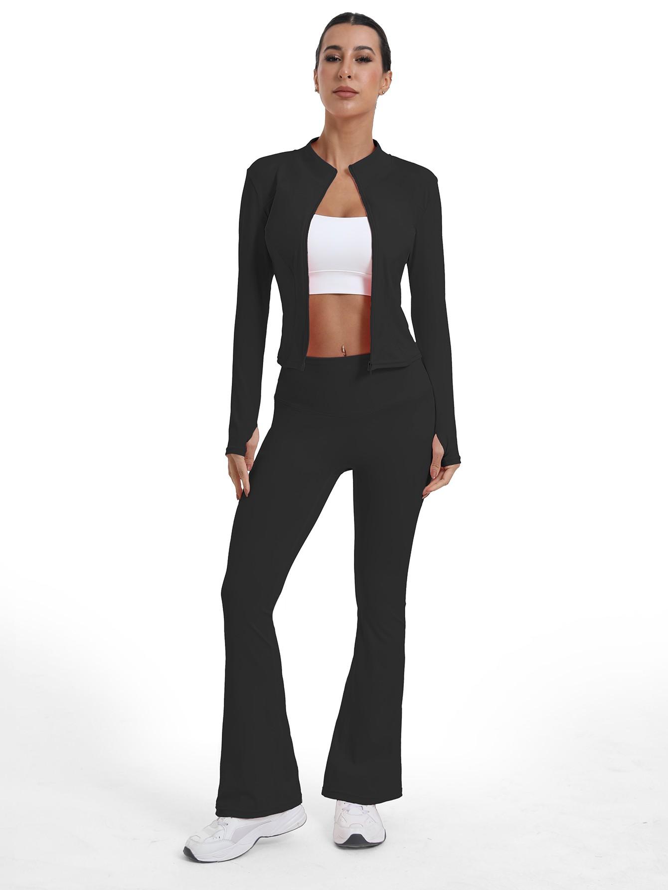 New Women's Two-Piece Set, Fashion Simple Solid Color Long Sleeve, High Elasticity Yoga Pants, Suitable for Daily Wear, Running, Cycling, Sports Activewear Set