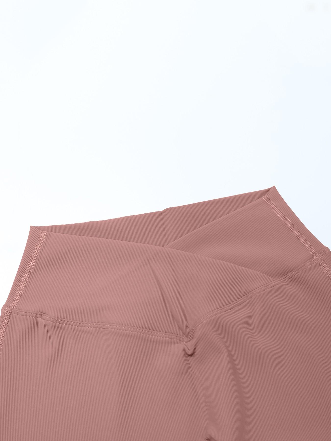 Women’s High Waist Ribbed Flare Yoga Pants, Soft Slim-Fitting Tummy Control Plain Leggings, Stylish Sporty Design with Cross Front Details