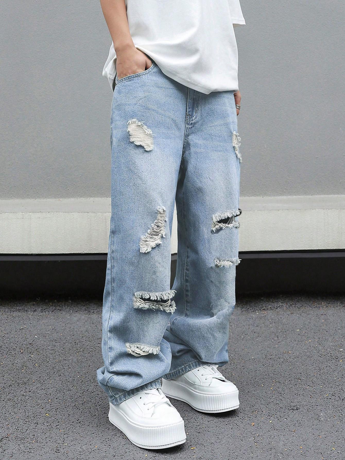 Men's Trendy Loose Fit Denim Jeans, American Vintage Ripped Casual Wide Leg Flared Jeans, Spring Summer 2026 Fashion Men's Trendy Loose Fit Denim Jeans, American Vintage Ripped Casual Wide Leg Flared Jeans, Spring Summer 2026 Fashion