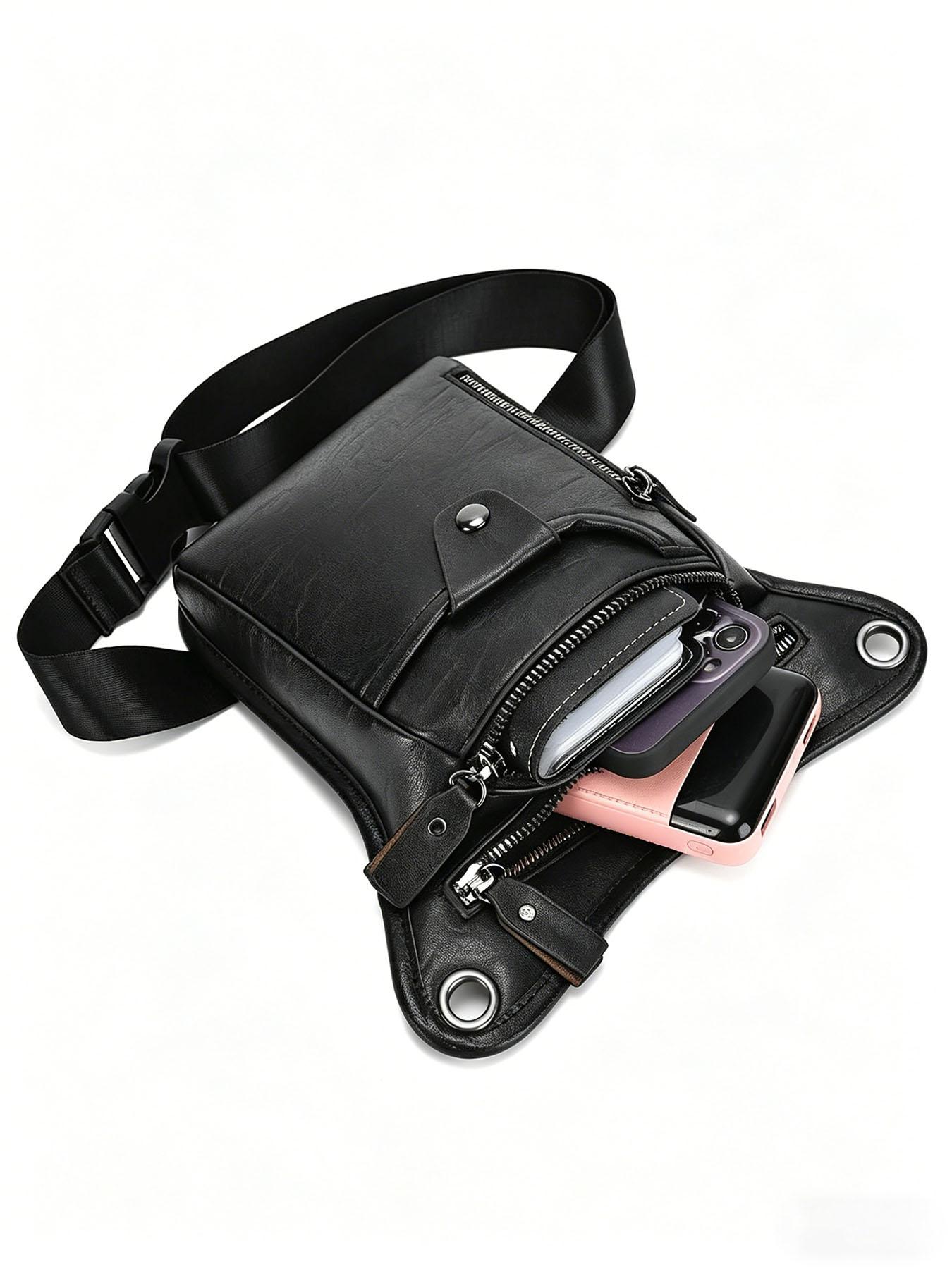 ravel Essential Multi-Functional Leather Bag, Large Capacity Crossbody/ Waist/Thigh/Hip Pouch with Multiple Pockets for International Trips & Weekend Getaways