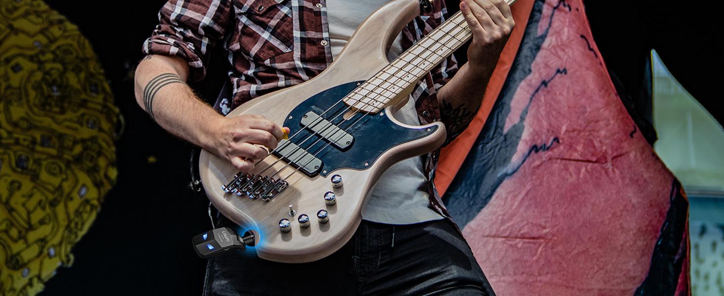 LEKATO WS-80 Wireless Guitar System 2.4Ghz, Audio Wireless Transmitter Receiver with 4 Channels for Electric Guitar and Bass, Rechargeable Guitar Wireless Transmitter and Receiver, for Electric Instruments