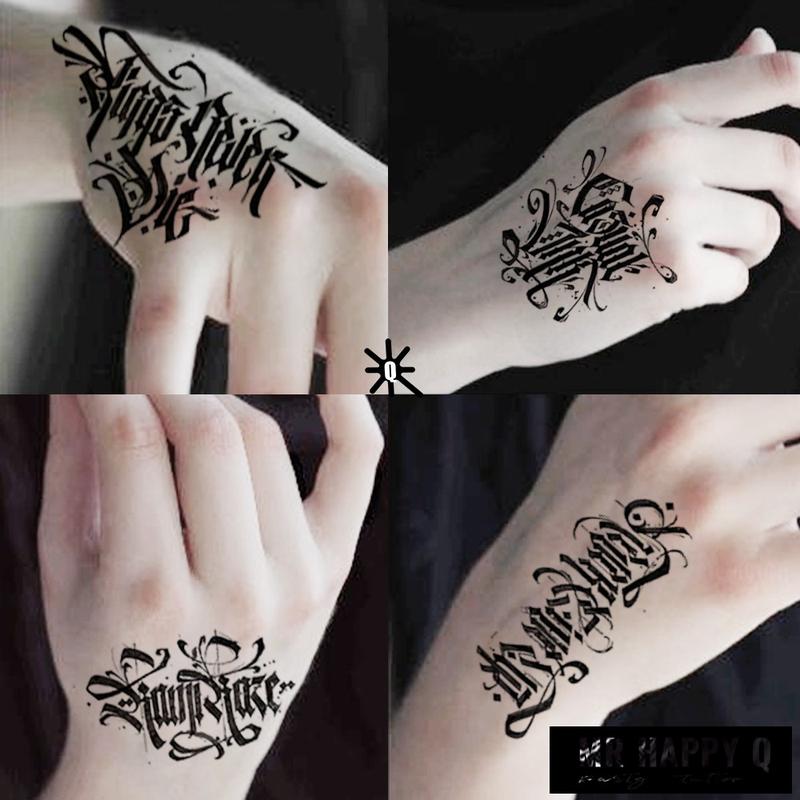 One temporary tattoo sticker, eye-catching cursive lettering tattoo sticker - street graffiti style "KINGS NEVER DIE" and other lettering designs, cool and casual temporary tattoo stickers for men and women on hands, neck and head, street clothing accesso