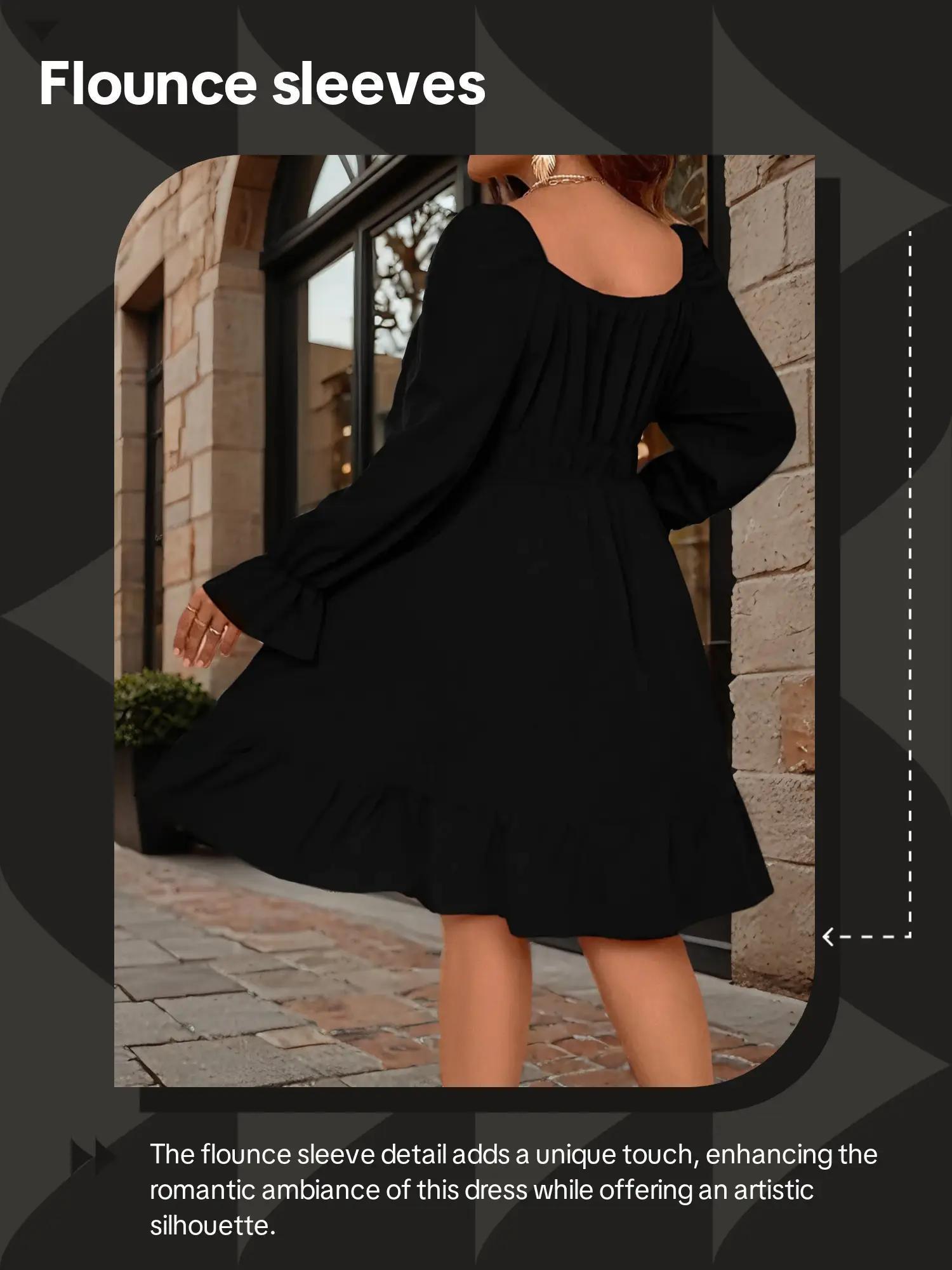 【Plus Size】 Summer Plain Casual Ruched Peplum Hem Flounce Sleeve Dress, Plus Elegant Scoop Neck Long Sleeve A Line Dress for Party Holiday Wedding Guest, Homecoming Dresses, Lady Plus Clothes for Fall & Winter