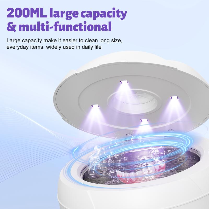 Wazhel Ultrasonic Cleaner for Retainer with UV Light – 45kHz Cleaning Machine for Dentures, Night Guards, Aligners, Toothbrush Heads, Jewelry, Pacifiers & Makeup Brushes – 200ml Tank&4 Modes, Digital Timer