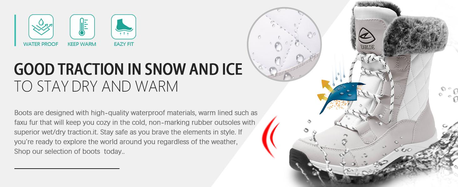 [JF]  Womens Winter Snow Boots for Women - Dual Style Fur Collor Waterproof Snow Boots for Women with Memory Foam Insoles - Snow Boots with Heat Retain Technology