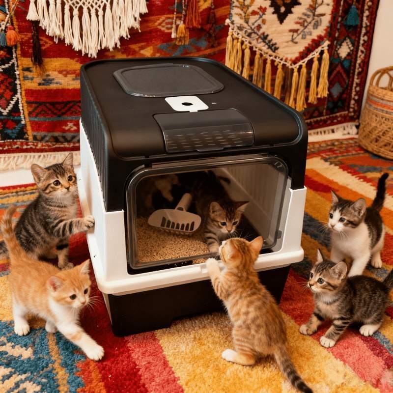 Oversized Cat Litter Box with Enclosure, Anti-Odor & Easy Clean Kitty Potty, Spacious Pet Litter Tray for All Breeds