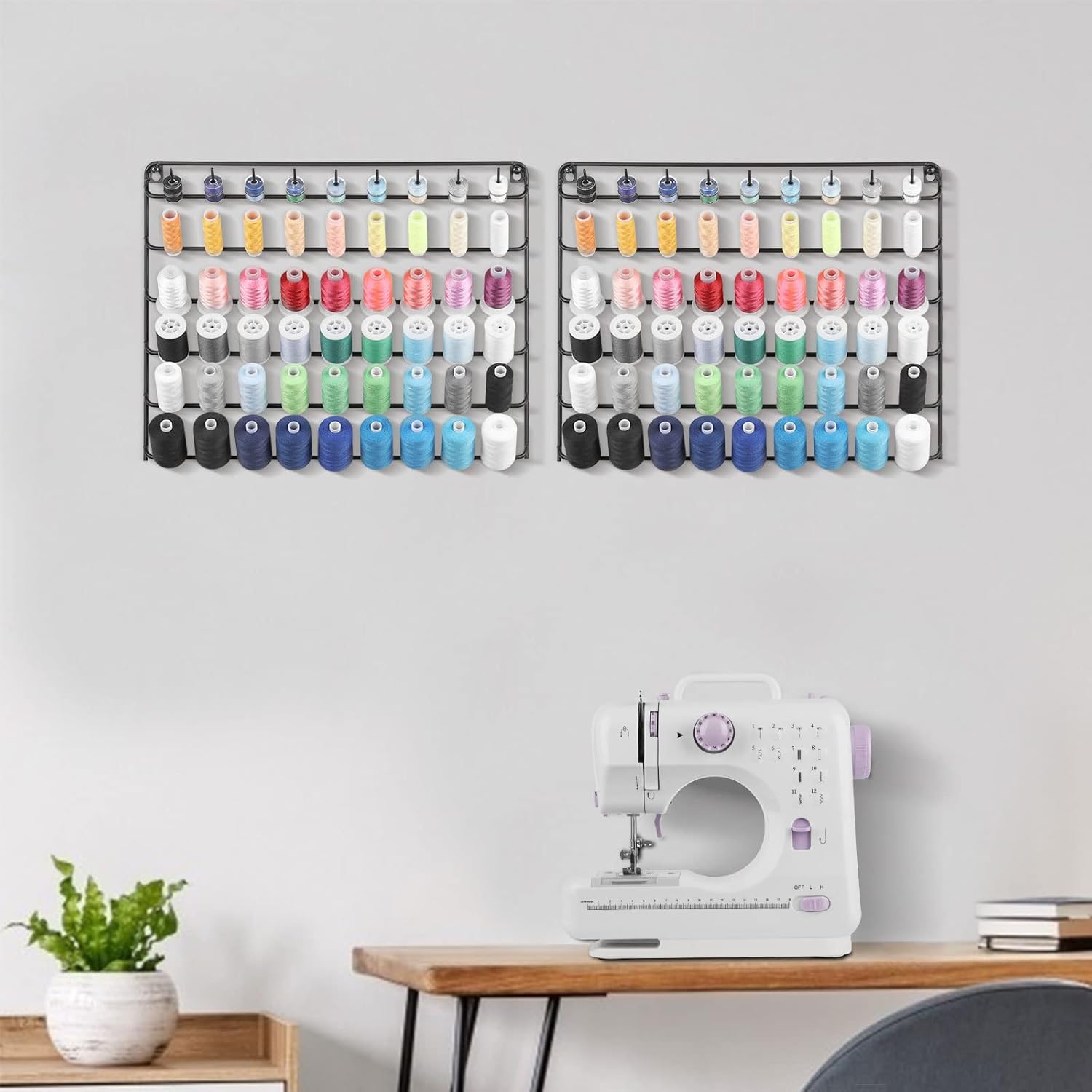 Thread Holder Wall 2 Pack 54 Spools Thread Rack Wall Mount Embroidery Spool Thread Organizer Metal Sewing Thread Organizer with  Tools for Quilting