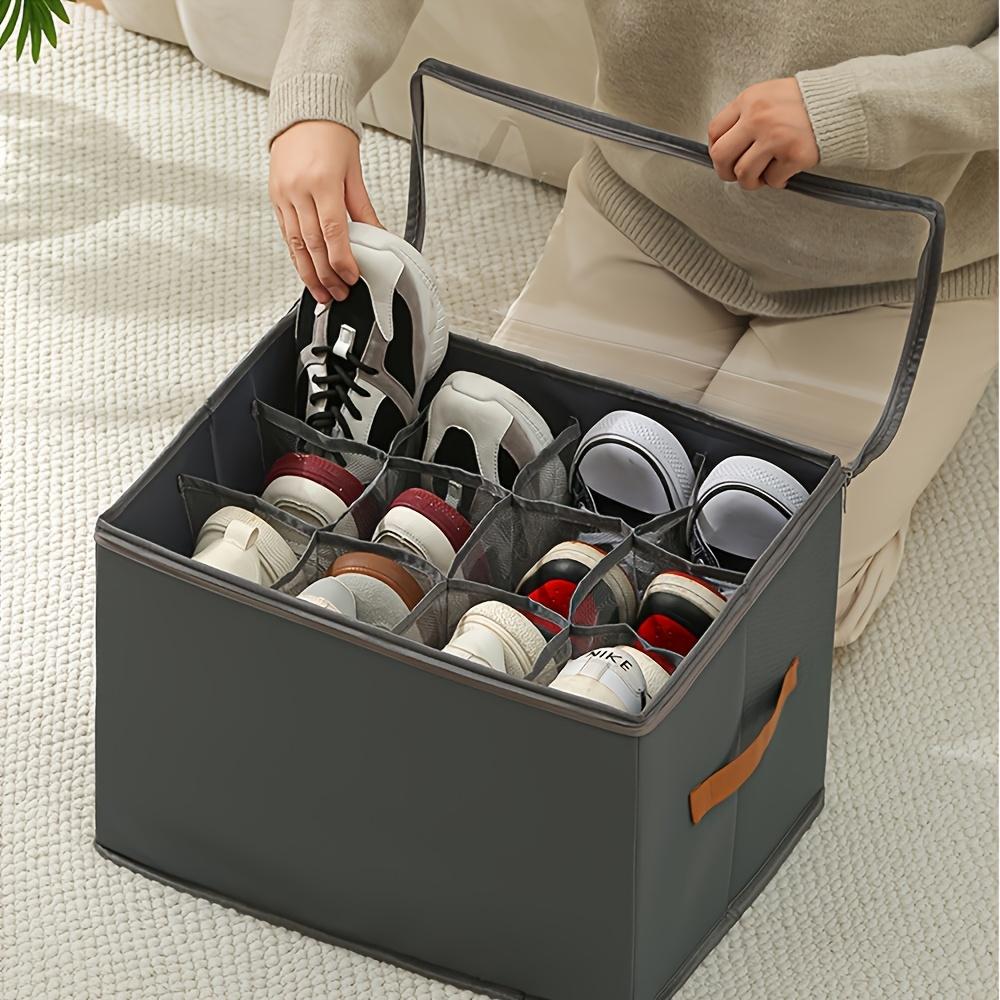 Foldable Oxford Shoe Box with Lid, Dustproof Multifunctional Storage Organizer, Space-saving Container for Shoes Clothes Accessories Home Bedroom Organization