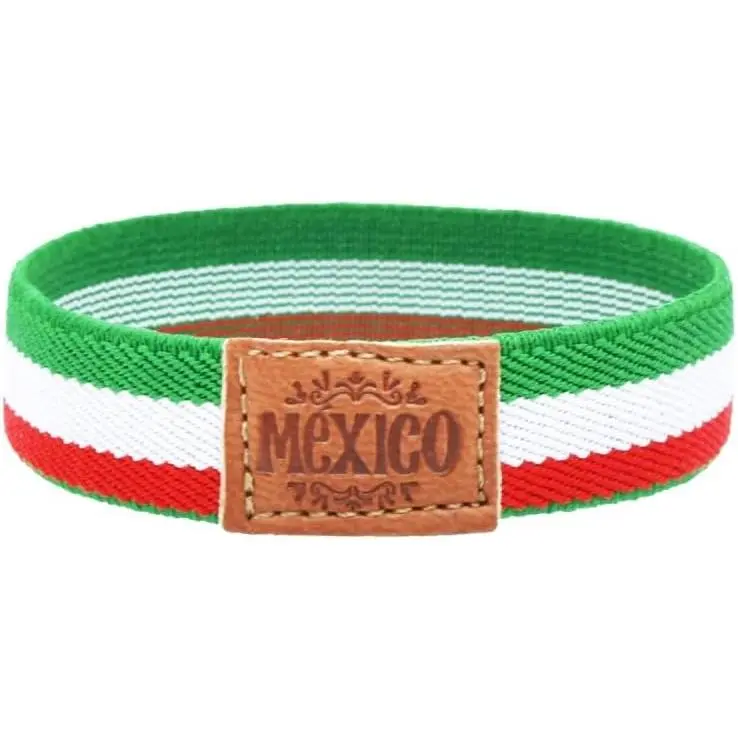 Mexican Flag Bracelet, Elastic Mexican Bracelet, Engraved Leather, Size for Men and Women