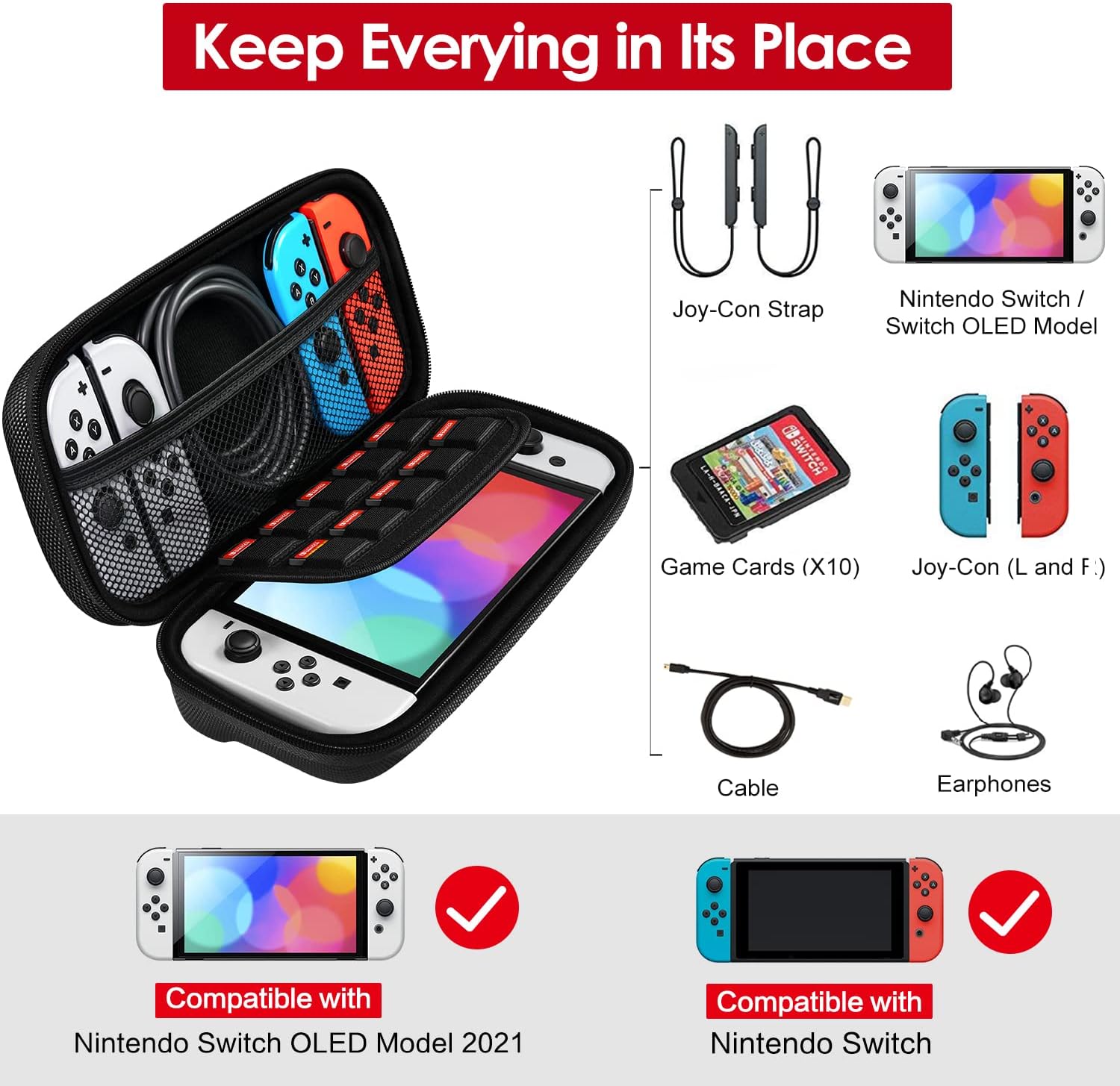 Switch Pro Controller, Compatible with Nintendo Switch/OLED/Lite Console, Wireless Controller with Screenshot/Dual Vibration/Wake-up/Motion Control/1300mAH Battery, Gaming Controller Accessories with Charger/Screen Protector/Protective Case/Carry Bag