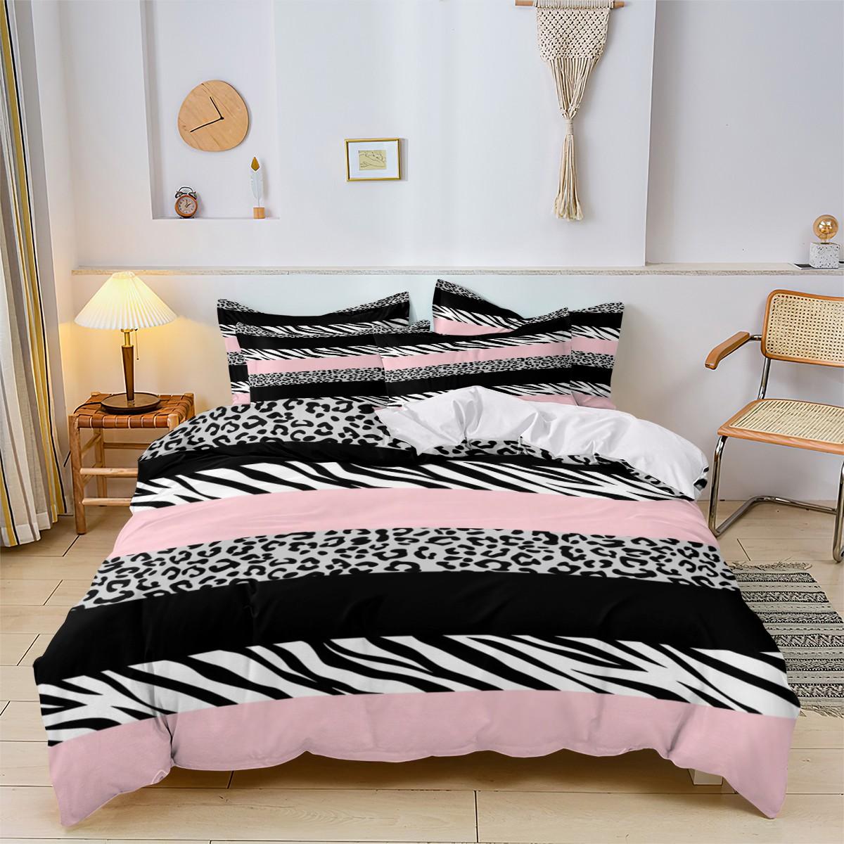 Zebra Leopard Print Bedding Set, Ultra Soft Breathable Duvet Cover, High Definition Digital Print, 100% Polyester, Includes Pillowcases, Bedroom Bedding Set