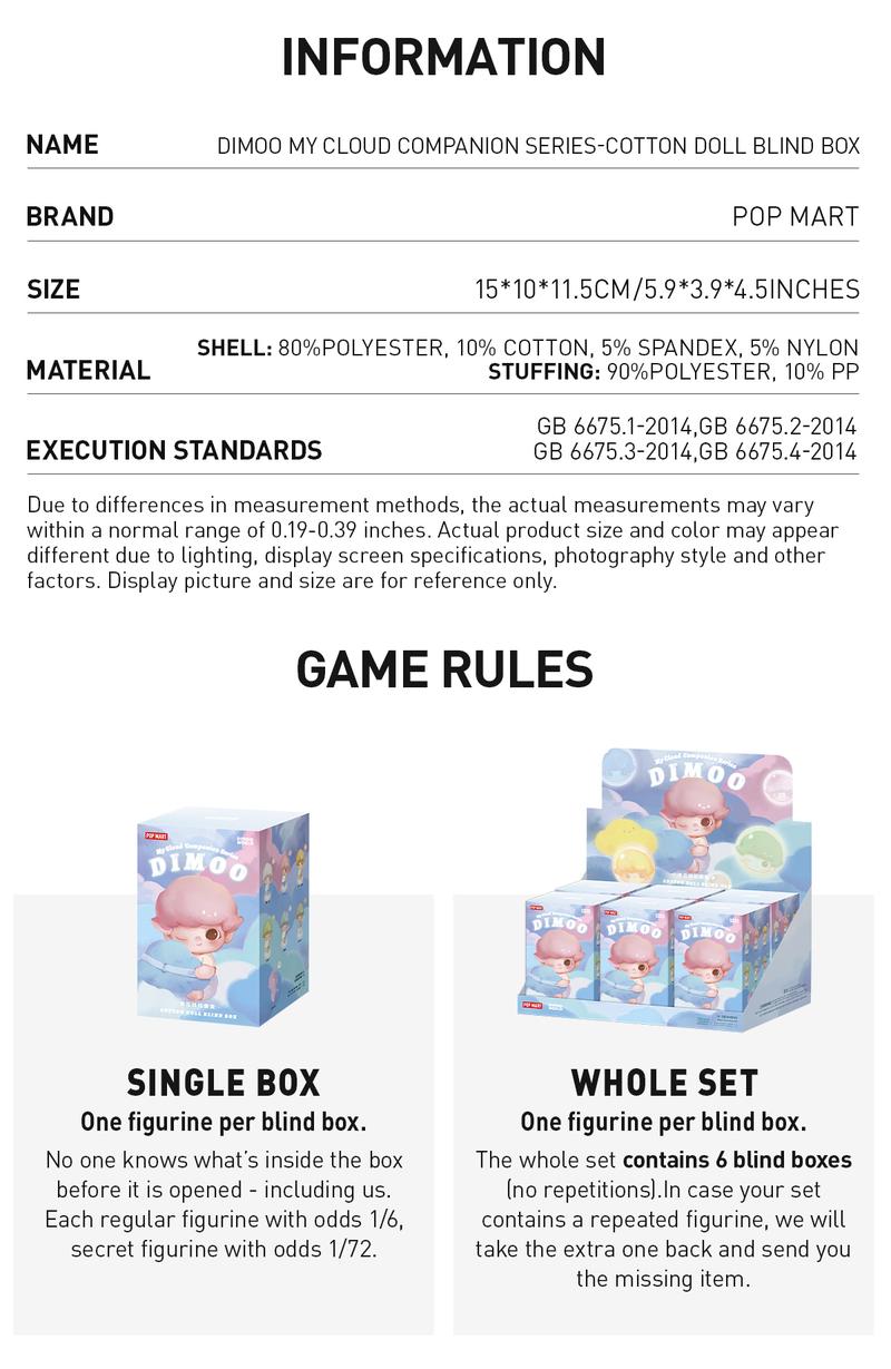 POP MART DIMOO My Cloud Companion Series-Cotton Doll, Blind Box, Mystery Box