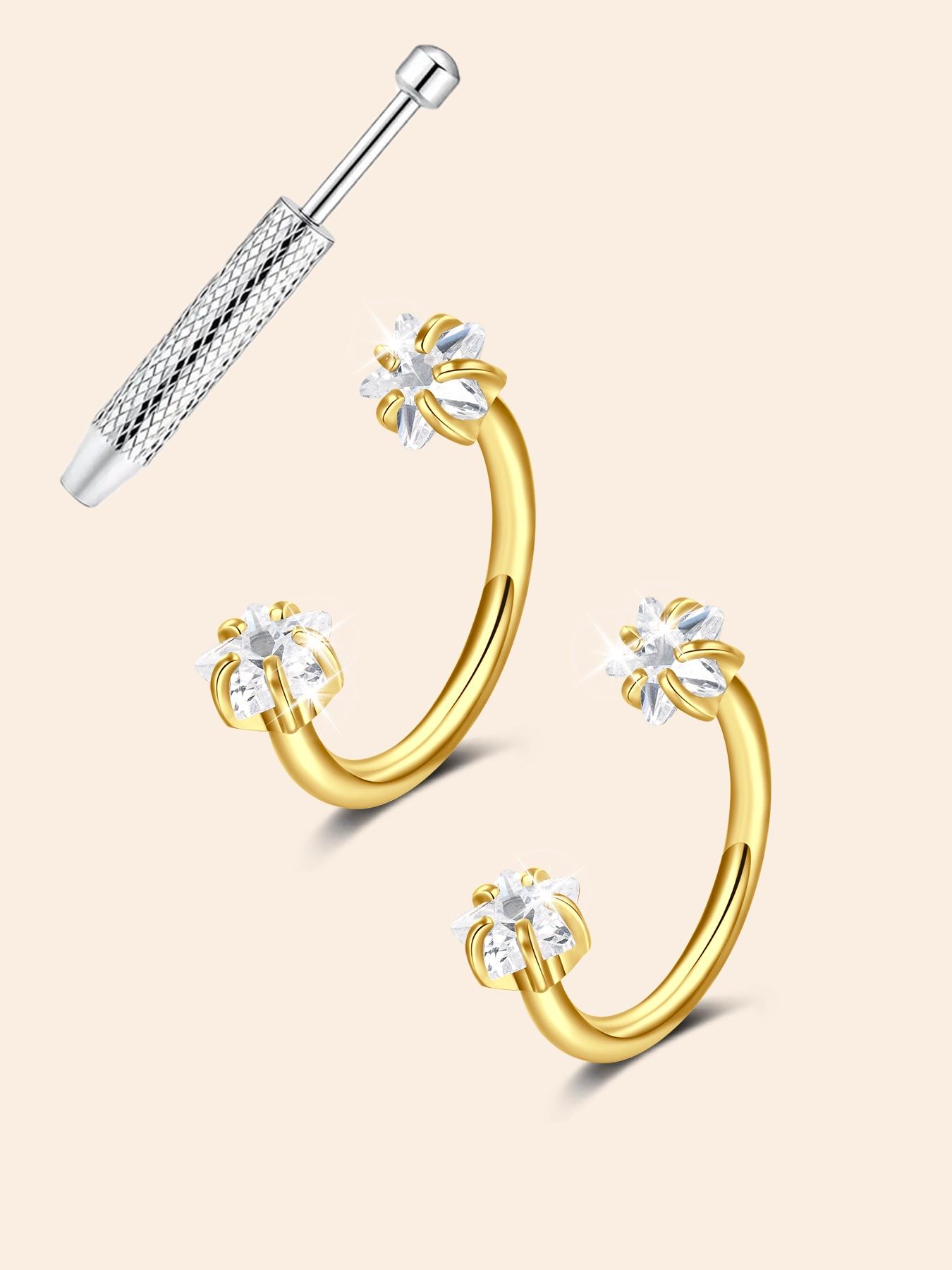 Horseshoe Nose Rings Studs, 20G/18G Internally Threaded Nose Rings For Women, 316L Surgical Steel Double Cubic Zirconia Nose Studs, Lip Eyebrow Helix Ear Piercing Jewelry