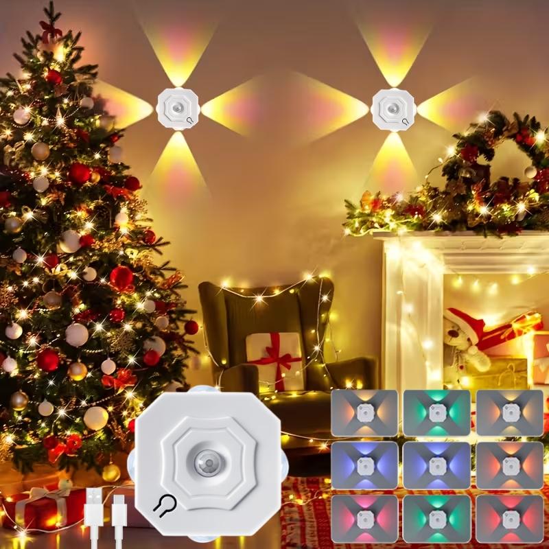 1Pc 4-Head Cat Eye LED Wall Light, Motion Sensor & Touch Control, RGB Color Adjustable USB Rechargeable Night Light, Wall-Mounted for Living Room Bedroom Closet, Suitable for Christmas, Valentine's Day and Halloween atmosphere decoration