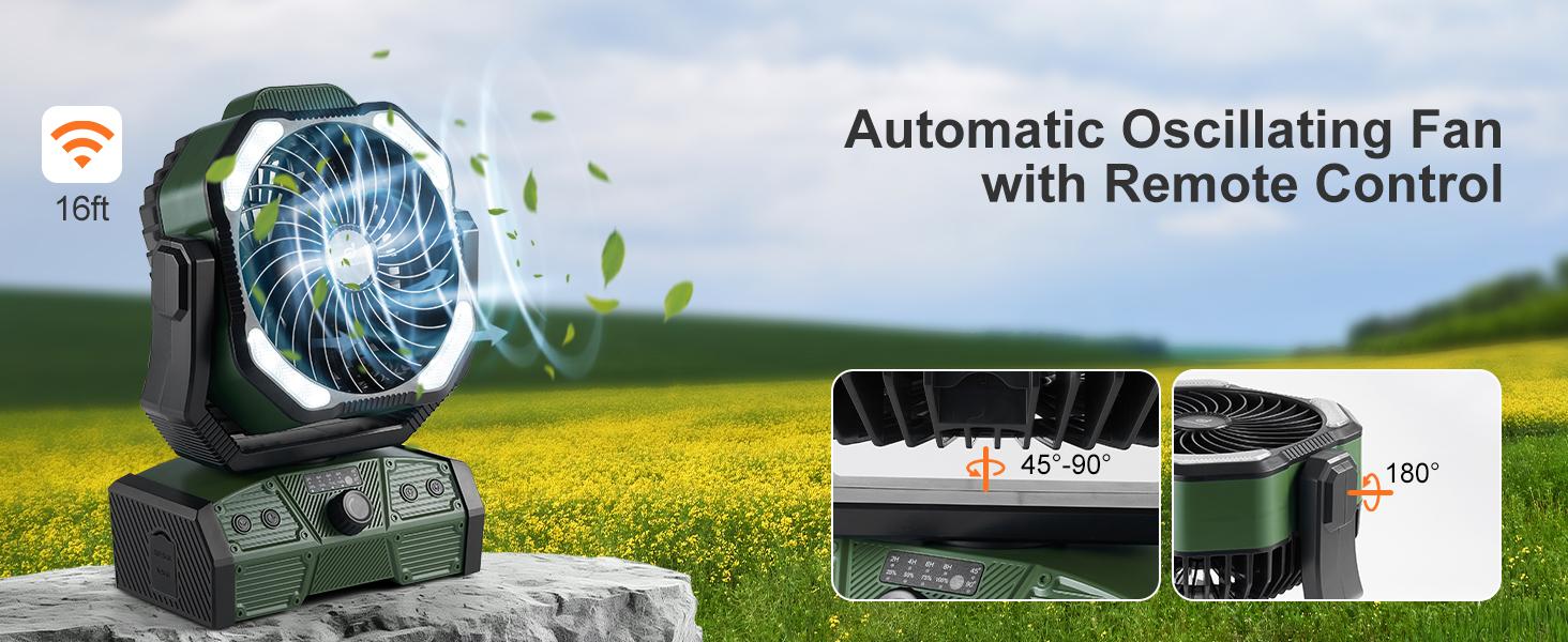 Odoland 40000mAh Camping Fan with LED Light, Battery Operated Oscillating Desk Fan with Remote & Hook, Rechargeable Outdoor Tent Fan with Timer for Hurricane Power Outage Travel Jobsite RV Emergency