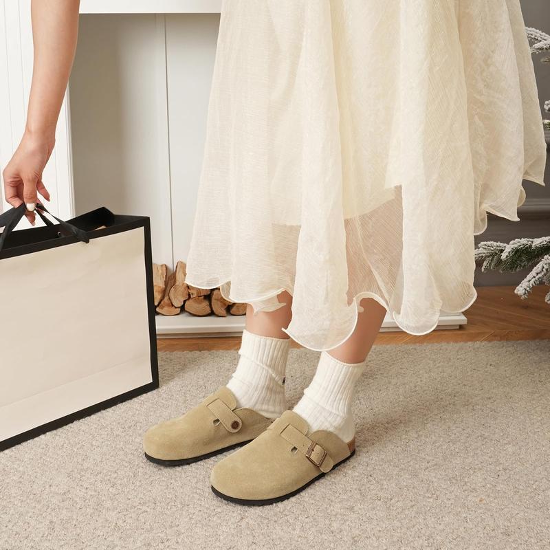 Meik Mangni Womens and Mens Clogs Soft Leather Mules Cork Footbed Sandals Non-Slip Comfort Potato Shoes