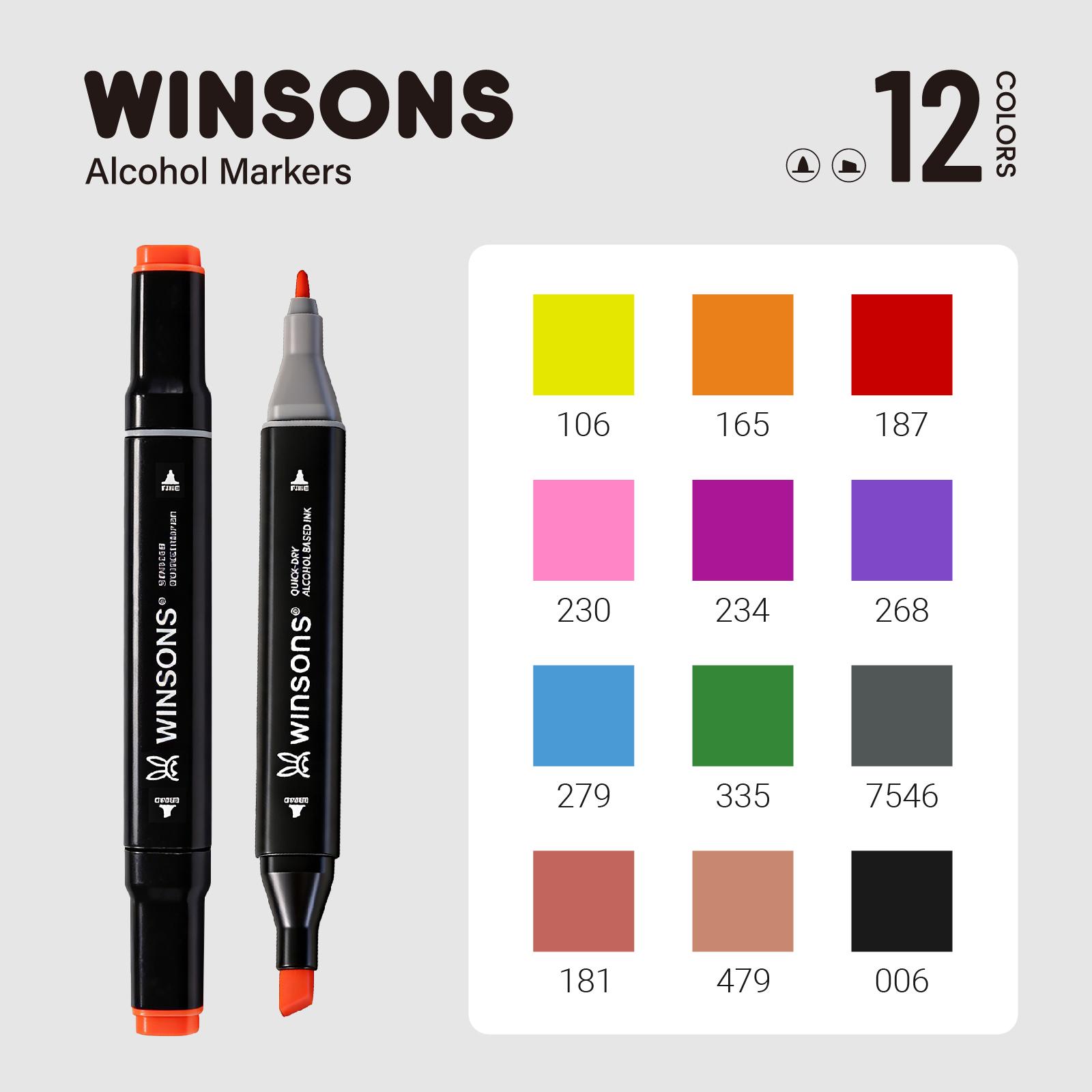 WINSONS 12/24/36/60/120/240 Colors Dual Tip Alcohol Markers Set for Airbrush Marker Replacement