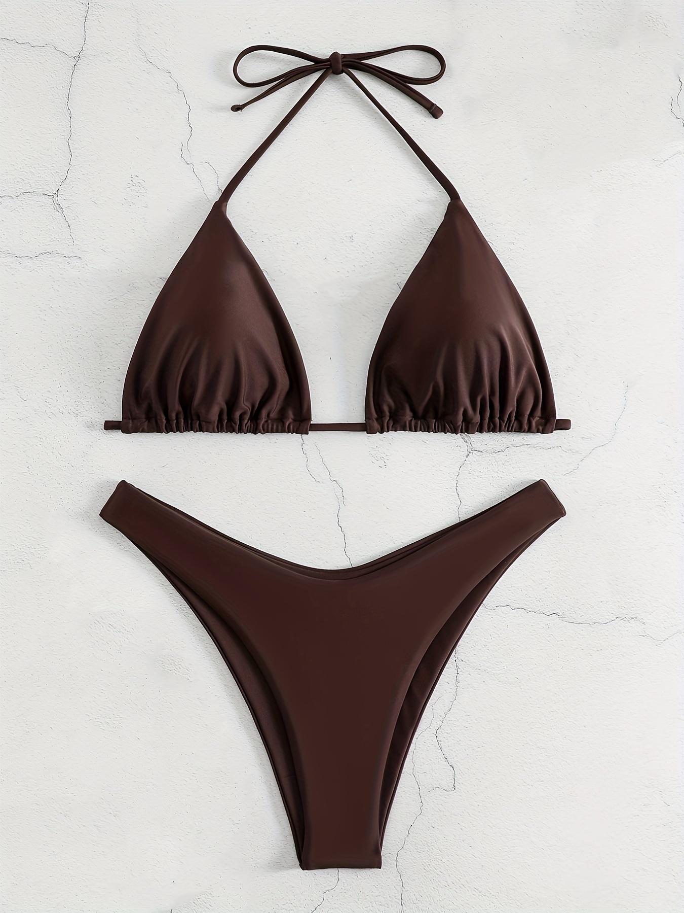 Women's Solid Color Sexy Backless Ruched Swimsuit Style Bikini Set Two-Piece Swimsuit, Stylish Beachwear Swimwear, Comfortable & Trendy Design