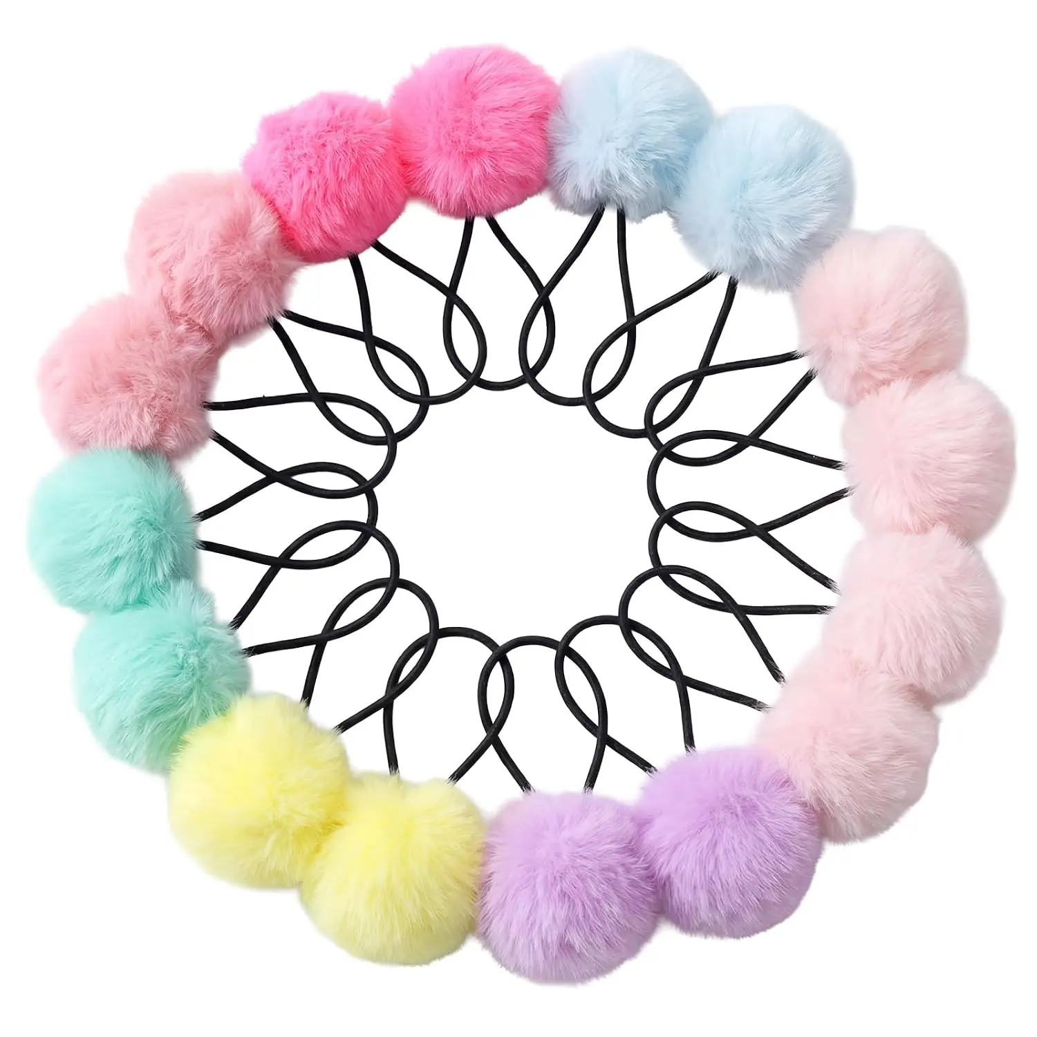 Pom Pom Hair Ties 16 count Hair Ties for Girls Ball Scrunchies Hair Accessories for Women(2 inch,Multi-color)