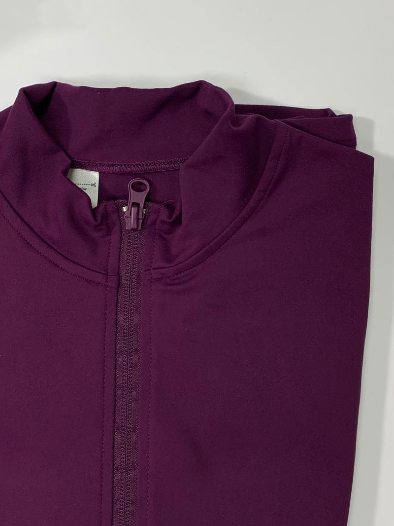 Women's Stand Collar Zipper Yoga Jacket, Windproof Slim Fit Long Sleeve Running Outerwear, Pockets Design, Polyester Spandex Fabric Only Jacket,jackets for women, Sports Yoga Jacket