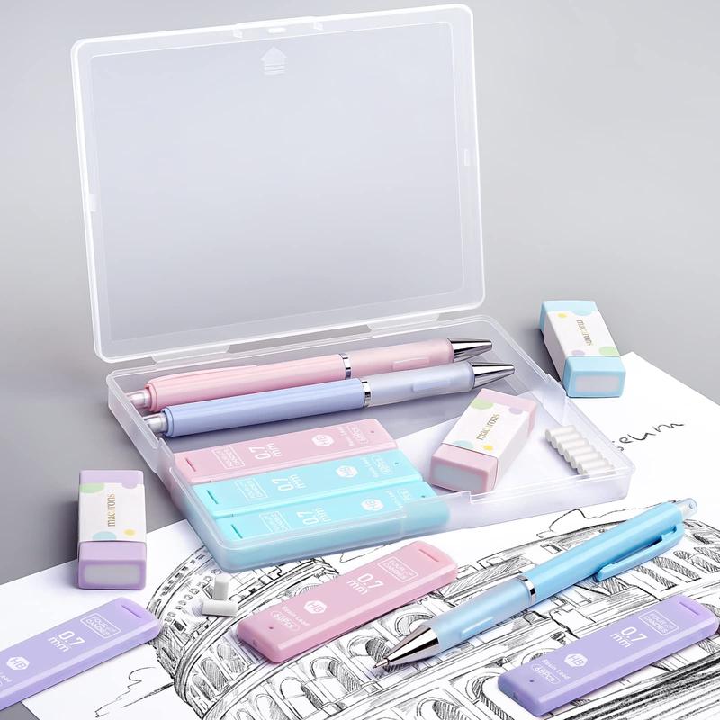 Four Candies Cute Mechanical Pencil Set, 3PCS Mechanical Pencils(0.5MM/0.7MM/0.9MM), with 360PCS HB Lead Refills, 3PCS Erasers and 9PCS Eraser Refills, Aesthetic School Supplies for Student Writing Drawing