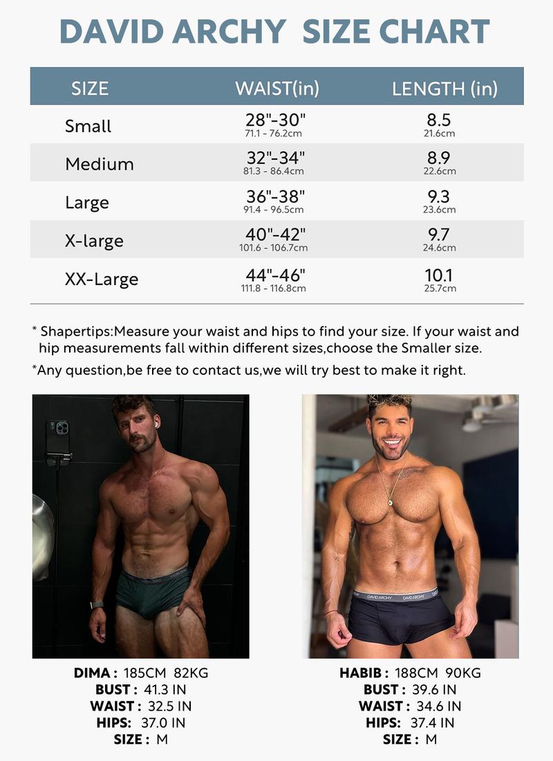 David Archy Mens Trunks Underwear Soft Breathable Bamboo Rayon Trunk No Fly Pouch 4 pack Stylish Briefs Menswear for boyfriend