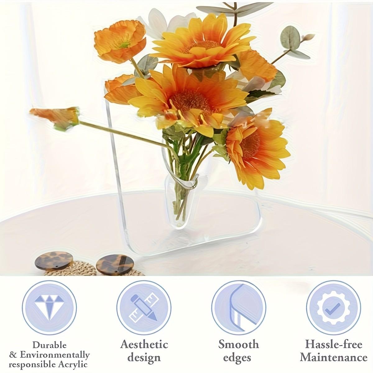 Creative photo frame acrylic flower vase - smoke gray minimalist desktop ornament, artistic decoration for fresh flowers / dried flowers / hydroponic containers, multi-scenario home / office decoration, perfect gift for commuting