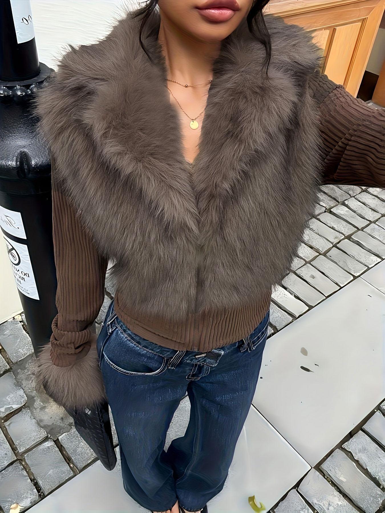 2026 New Fall/winter Women's Faux Leather Fur Patched Puffy Coat, Outerwear, Streetwear, Plaid Punk Style, Y2K Fashion 00156666