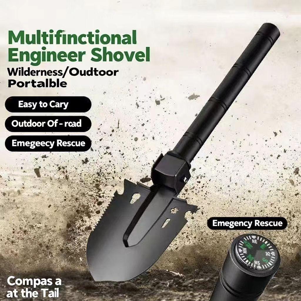 Versatile Engineer Shovel: For wilderness, off - road, rescue & fishing. Comes with compass, hex wrench, saw, opener. Easy to carry. A top outdoor multi - tool! fishing  time  fishing  lures Stainless Steel Knives Survival Supplies Stainless Steel Knives