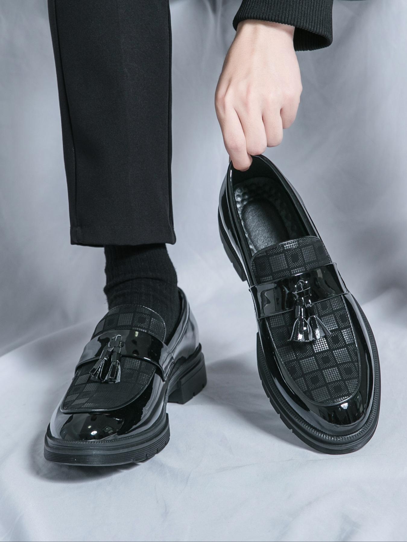 Men's Fashionable Geometric Pattern Tassel Design PU Leather Loafers, Casual Comfortable Loafers for Daily Wear, Business Formal Shoes for Men