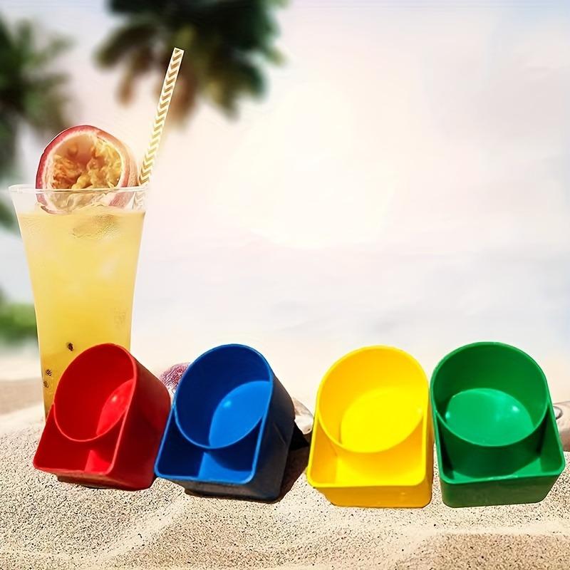1pc Beach cup holder reusable colorful beach cup holder beautiful beach coaster - fashionable beverage and phone holder - durable beach vacation item stackable and multi-color perfect for family and friends plastic beach beverage holder