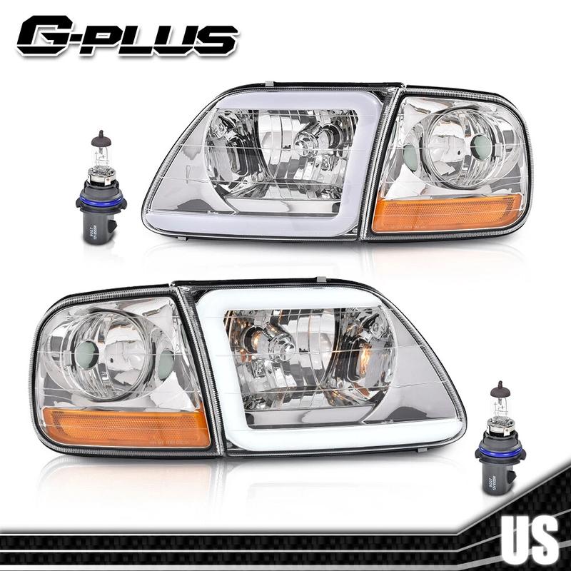 Fit For 1997-2004 Ford F150 C STYLE LED Strip Headlights Headlamps Black/Smoked/Chrome