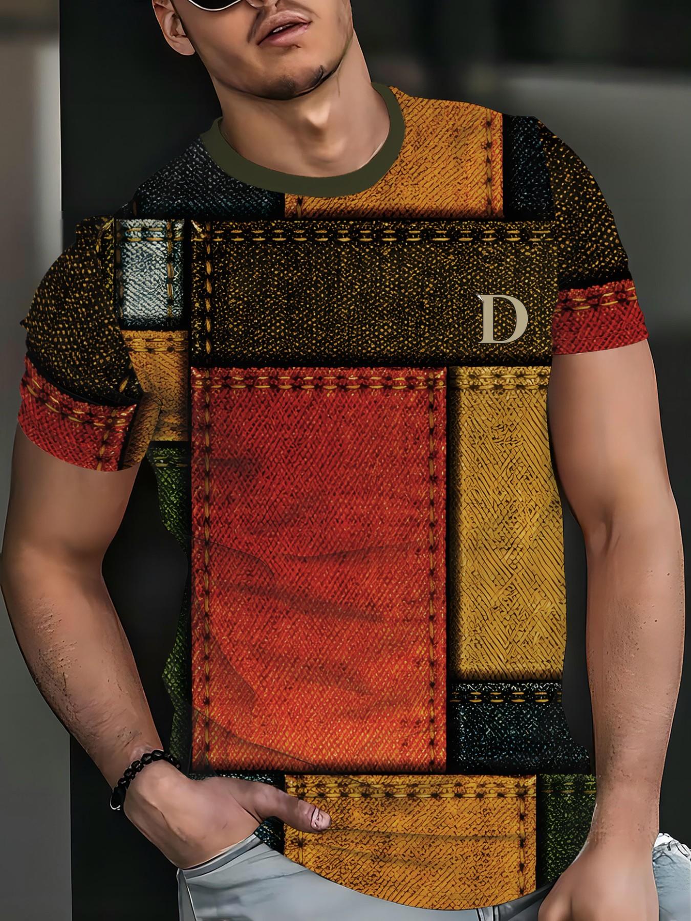 Unisex Middle Eastern Multi-Color Patchwork Print Short Sleeve T-Shirt, Summer Casual Sporty Quick-Dry Top, Ideal for Daily Wear & Outdoor Activities