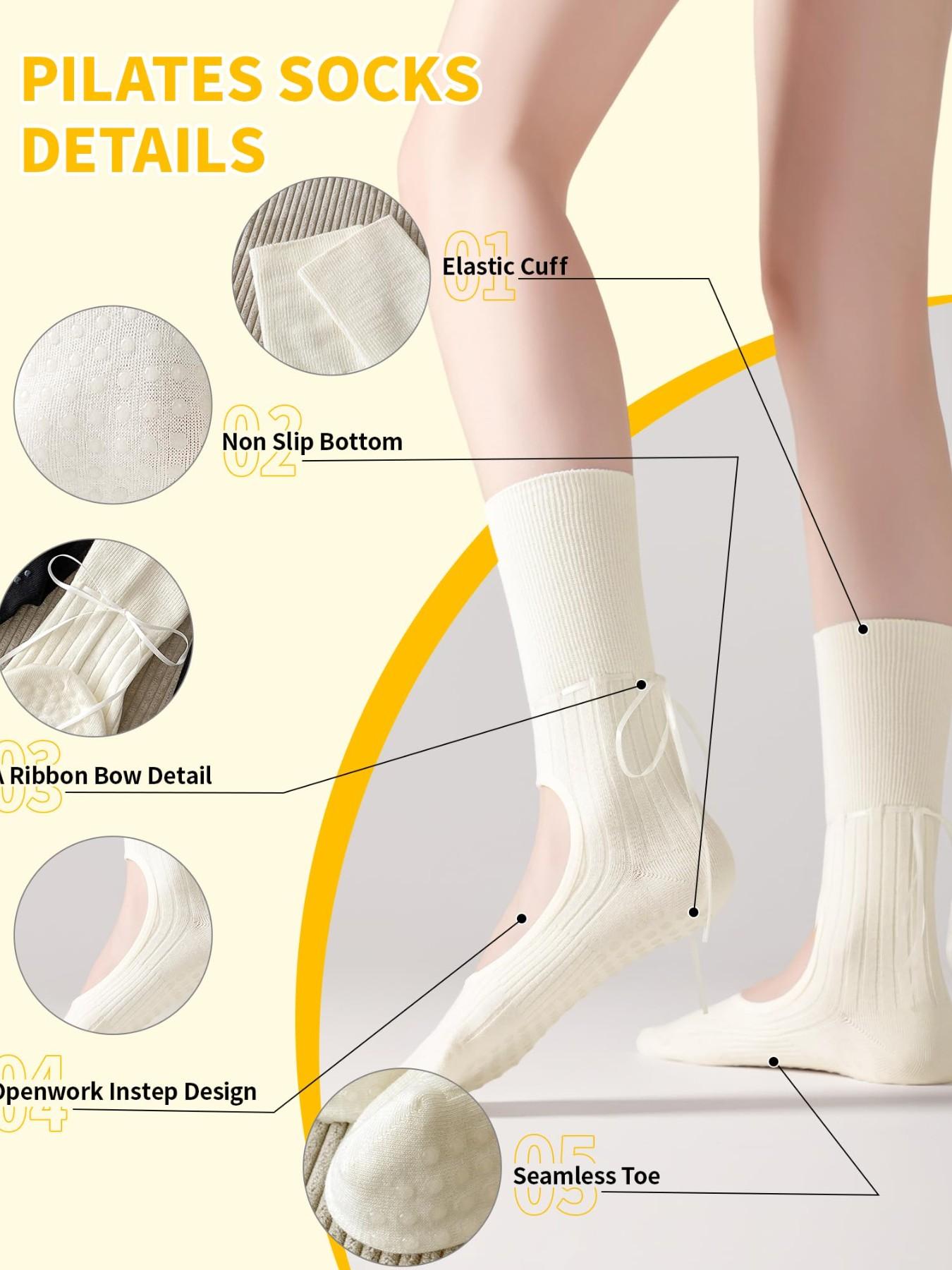 2 Pairs Anti-Slip Yoga Socks Set!Bow Open-Back Pilates Socks for Women, Non-Slip