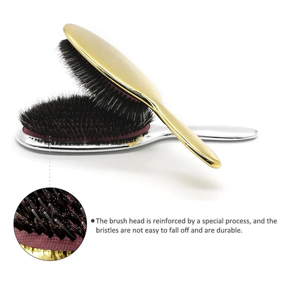 Luxury Pig Bristle Massage Comb, Four Color Options, Gold Silver Colors, Anti-Static Hair Brush, Styling Tool, Single Item