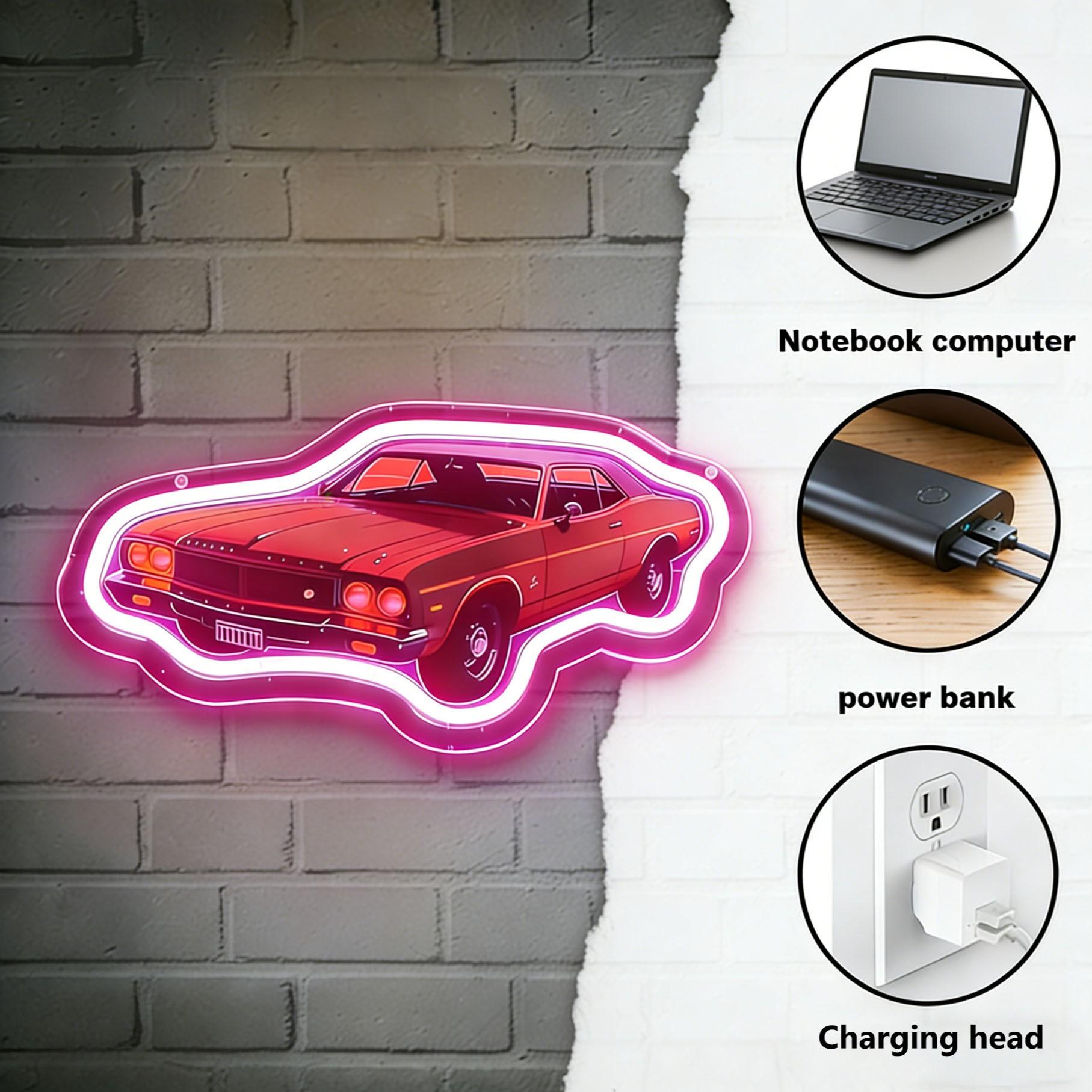 Classic Car LED Neon Light Decor, Vintage Racing Style, Perfect for Car Enthusiasts' Garages, Showrooms, Living Rooms, Creative Decoration