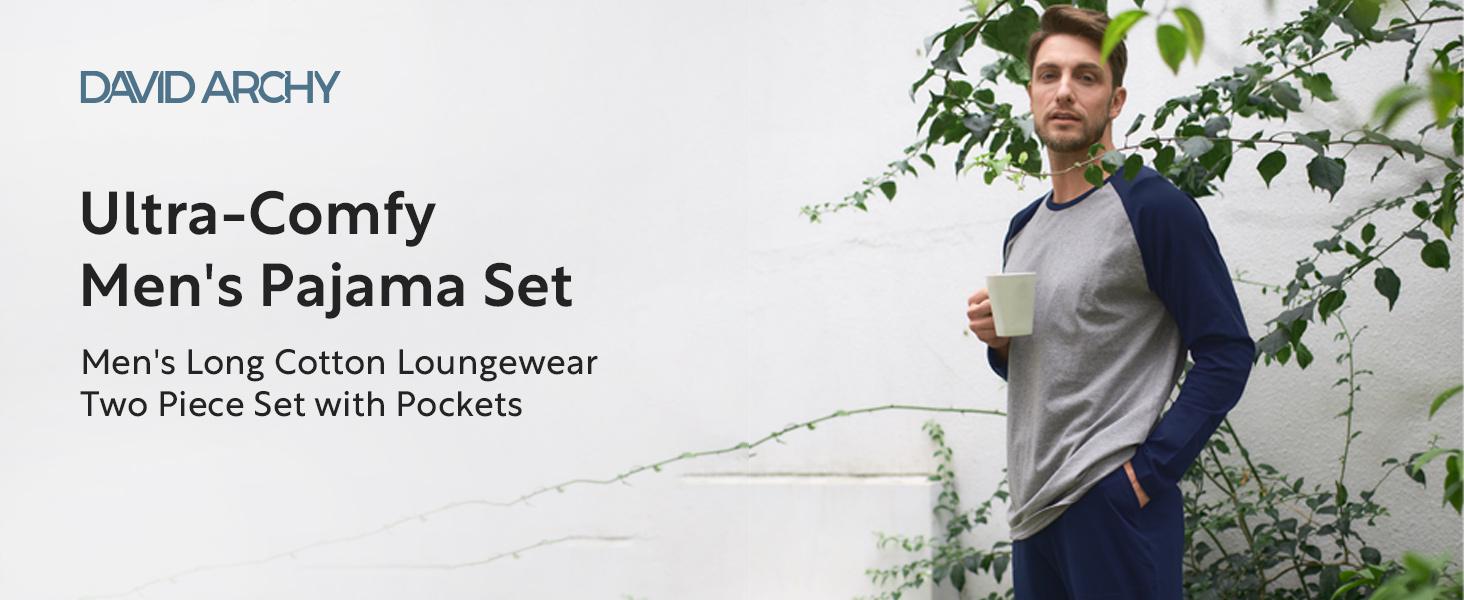 DAVID ARCHY Mens Pajamas Set - Soft Pajama Set for Men 2 Piece Long Sleeve Pajamas for Men Cotton Mens Pjs Sets with Pockets Pants Top FathersDayGift Loungewear Crewneck DAVID ARCHY Mens Pajamas Set - Soft Pajama Set for Men 2 Piece Long Sleeve Pajamas for Men Cotton Mens Pjs Sets with Pockets Pants Top FathersDayGift Loungewear Crewneck
