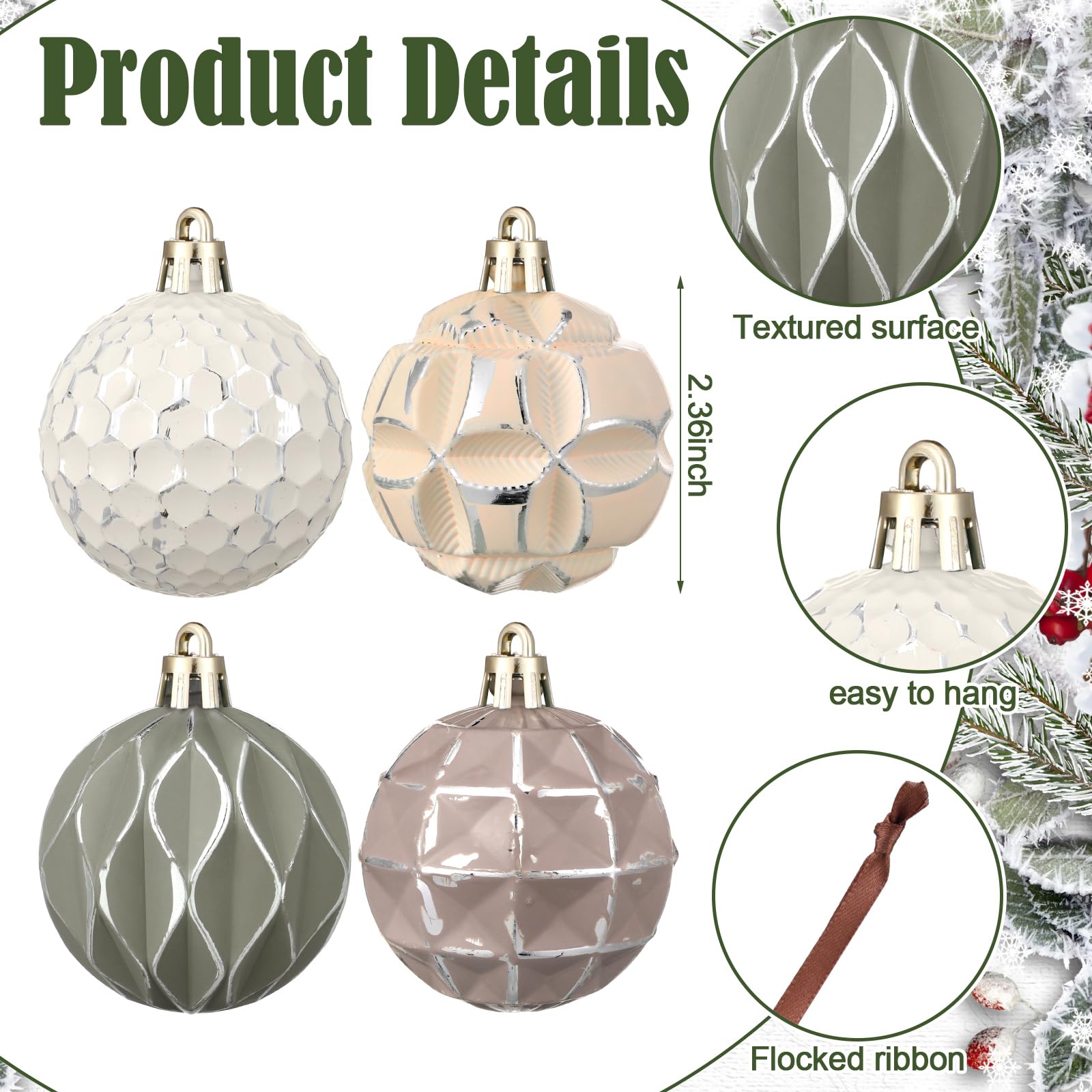 Christmas Clearance Sale Neutral Textured Christmas Ornaments Christmas Decoration  Neutral Christmas Farmhouse Vintage Christmas Tree Decorations, Nostalgic Decorative Items Christmas Decor for Xmas Tree Home Indoor Outdoor Party Holiday Decorations