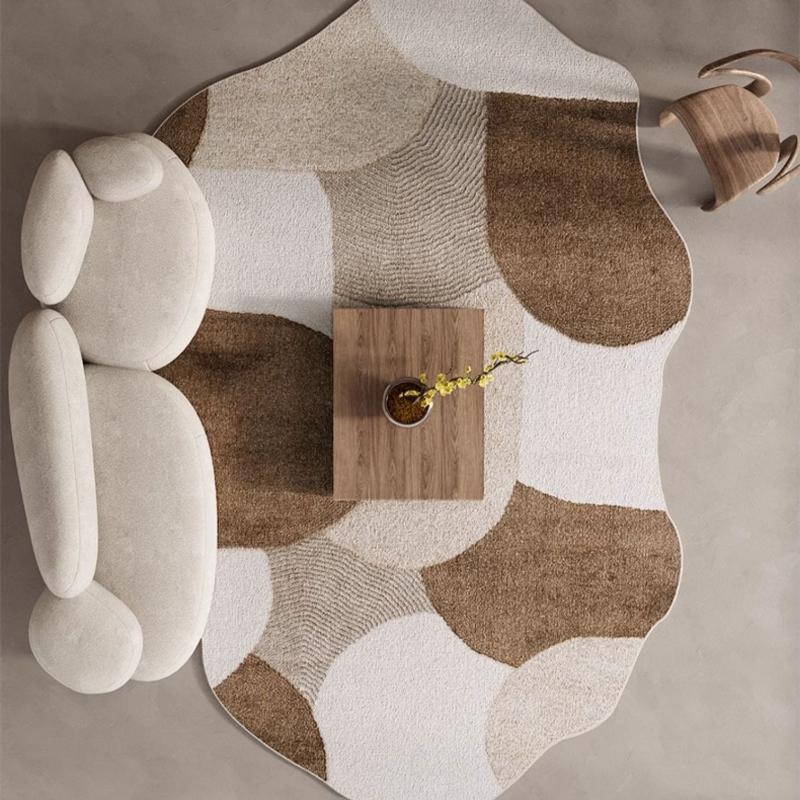 1pc Ins Modern Bedroom Plush Rug Geometric Abstract Line Living Room Decoration Carpet Earth Color Texture Washable Rug Nordic Fluffy Soft Balcony Non-slip Mat, Machine Washable Rugs, Decorative Area Rug, Home Decor Rug, Geometric Pattern Rug