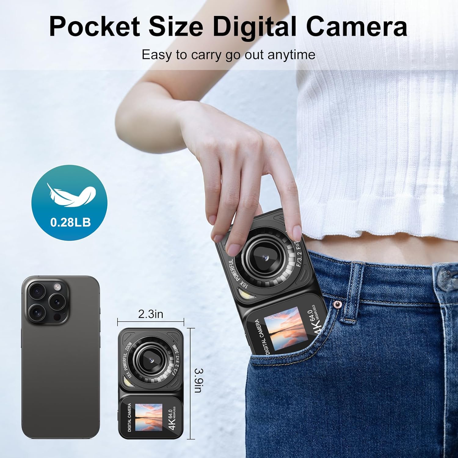 Digital Camera, 4K 64MP Screens Camera, 18X Zoom, Point and Shoot Digital Camera with 64GB TF Card & 2 , Portable Rechargeable Small Camera for Teens Adult (Black) Digital Camera, 4K 64MP Screens Camera, 18X Zoom, Point and Shoot Digital Camera with 64GB TF Card & 2 , Portable Rechargeable Small Camera for Teens Adult (Black)