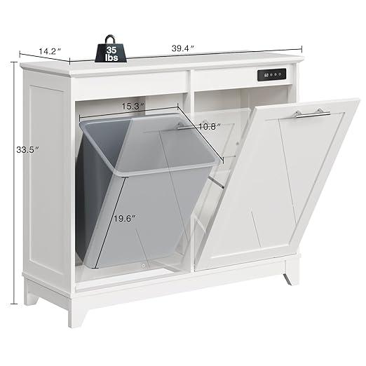 Vabches Trash Cabinet, Tilt Out Trash Cabinet w/Negative ion and deodorizing Function, Free Standing 10 Gallon Recycling Trash Can Cabinet for Kitchen Living Room