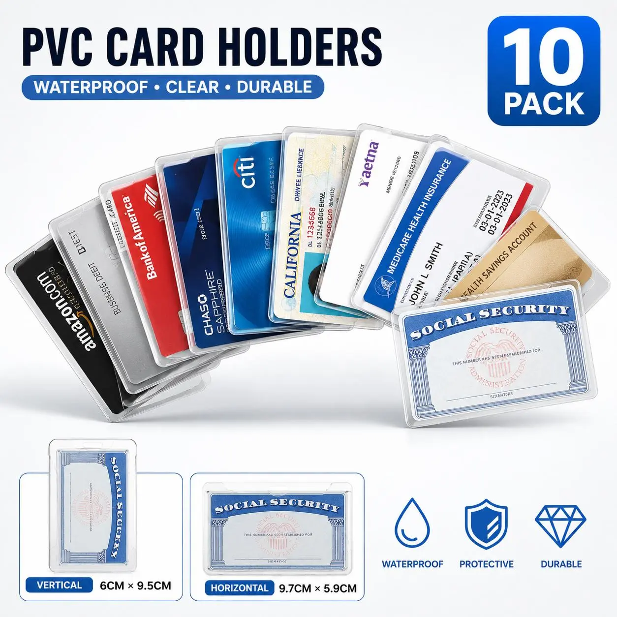 10PCS Transparent PVC Card Holder Sets - Waterproof Protective Sleeves, Horizontal-Vertical Fit for ID, Office/Business, Medical Insurance Documents