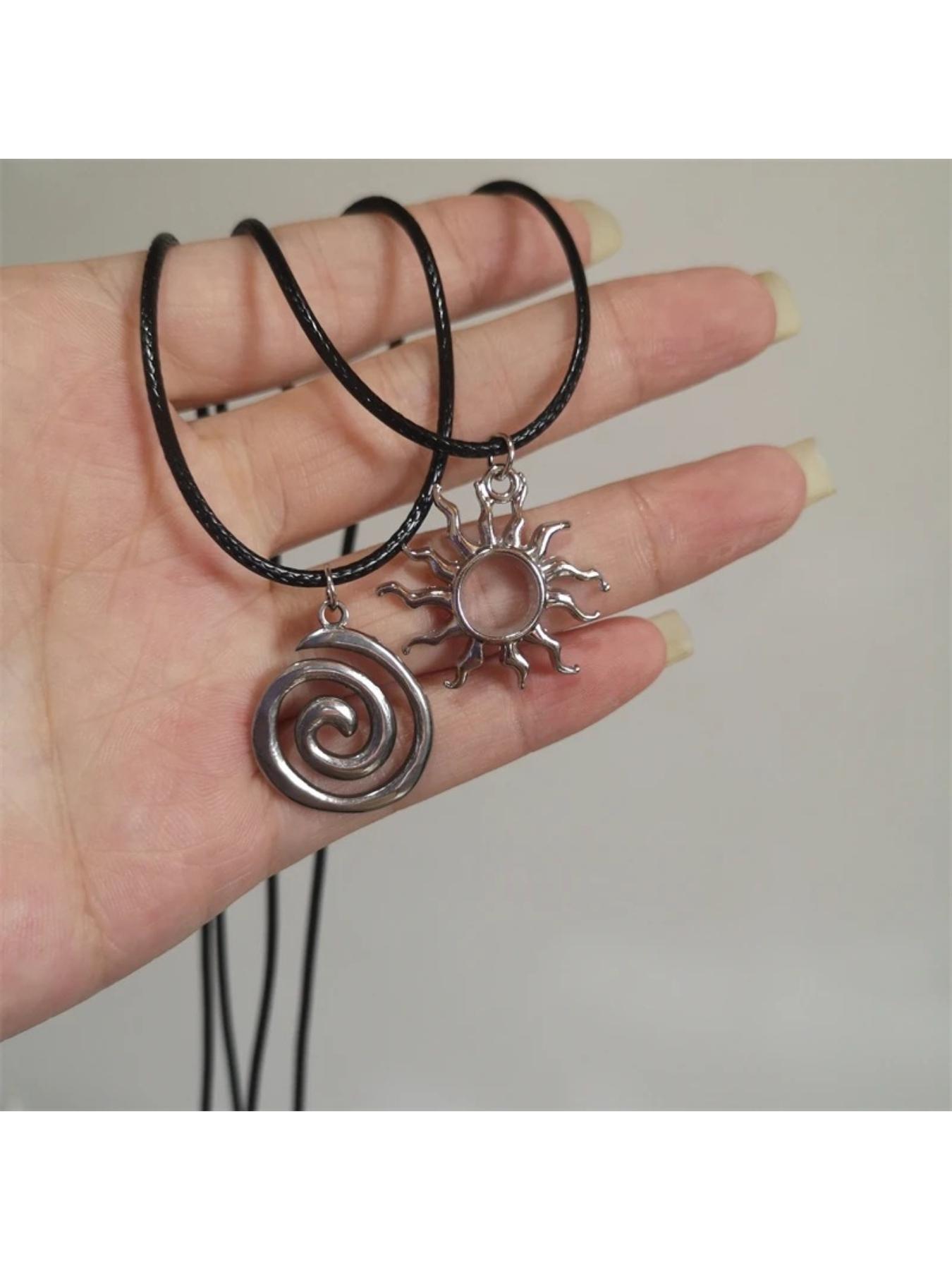 Europe America sun star spiral necklace hip hop unisex trendy Instagram leather cord pendant unique design necklace