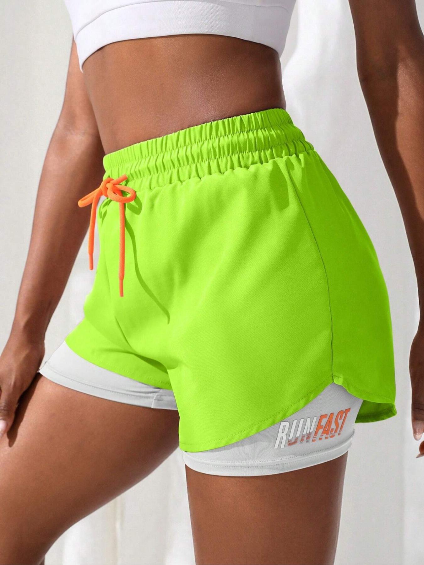 Women's Drawstring High Waist Sports Shorts, Summer Clothes Women, Solid Elastic Waist Shorts, Summer Outfits 2024, Sporty Breathable Quick Drying Shorts, Drawstring Athletic Shorts